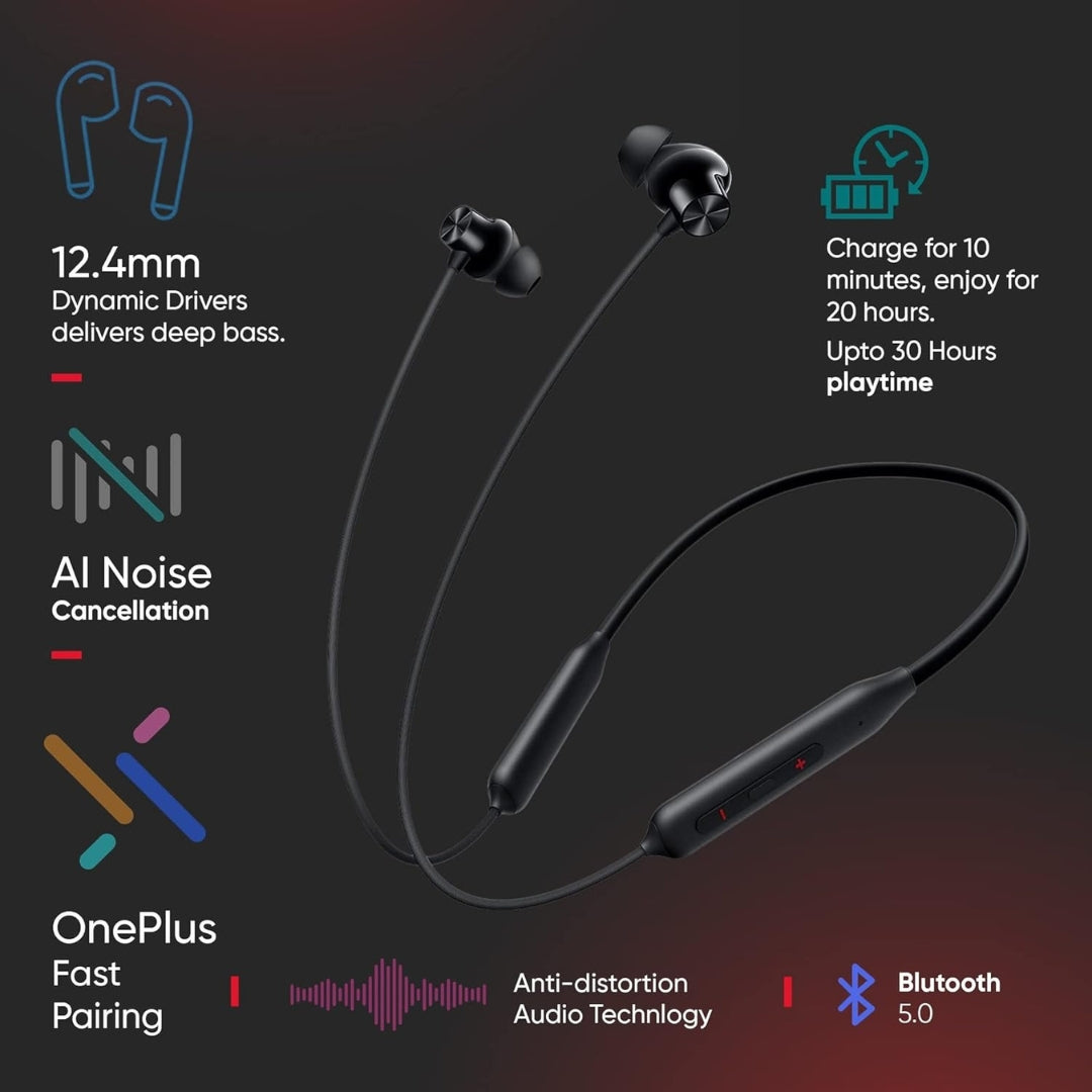 OnePlus Bullets Z2 Bluetooth Wireless in-Ear Earphones with Fast Charge, Deep Bass, 10mm Drivers & 30H Battery Life