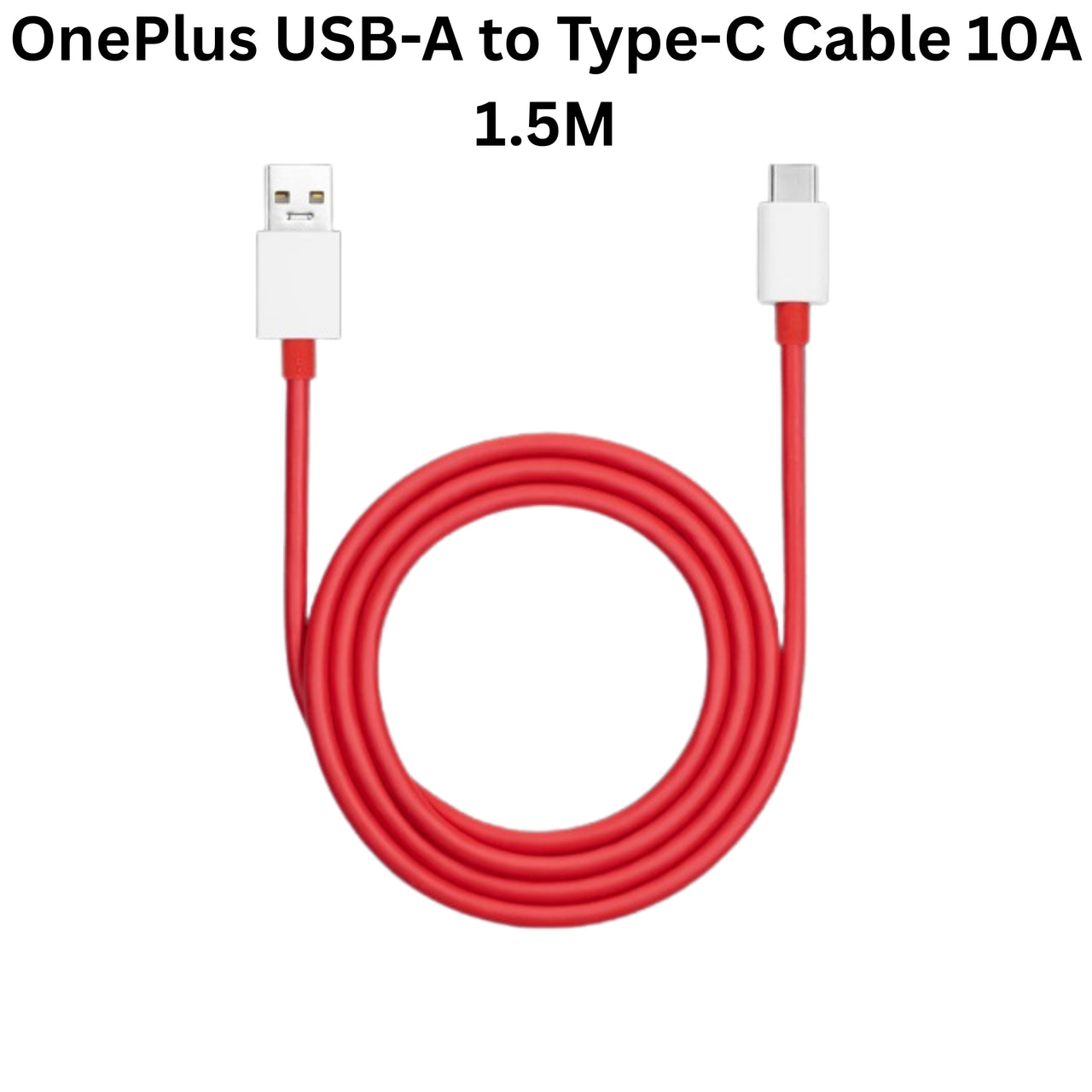 Red USB-A to Type-C cable with text indicating specifications on a white background