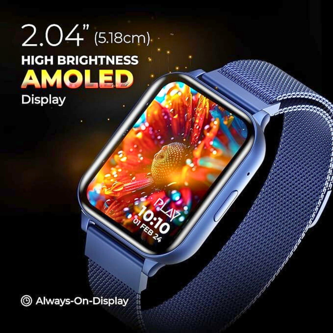PLAY PLAYFIT FLAUNT4 Smartwatch with 2.04" AMOLED Display, Bluetooth Calling & Health Suite