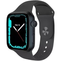 Black smartwatch with a digital display on a white background