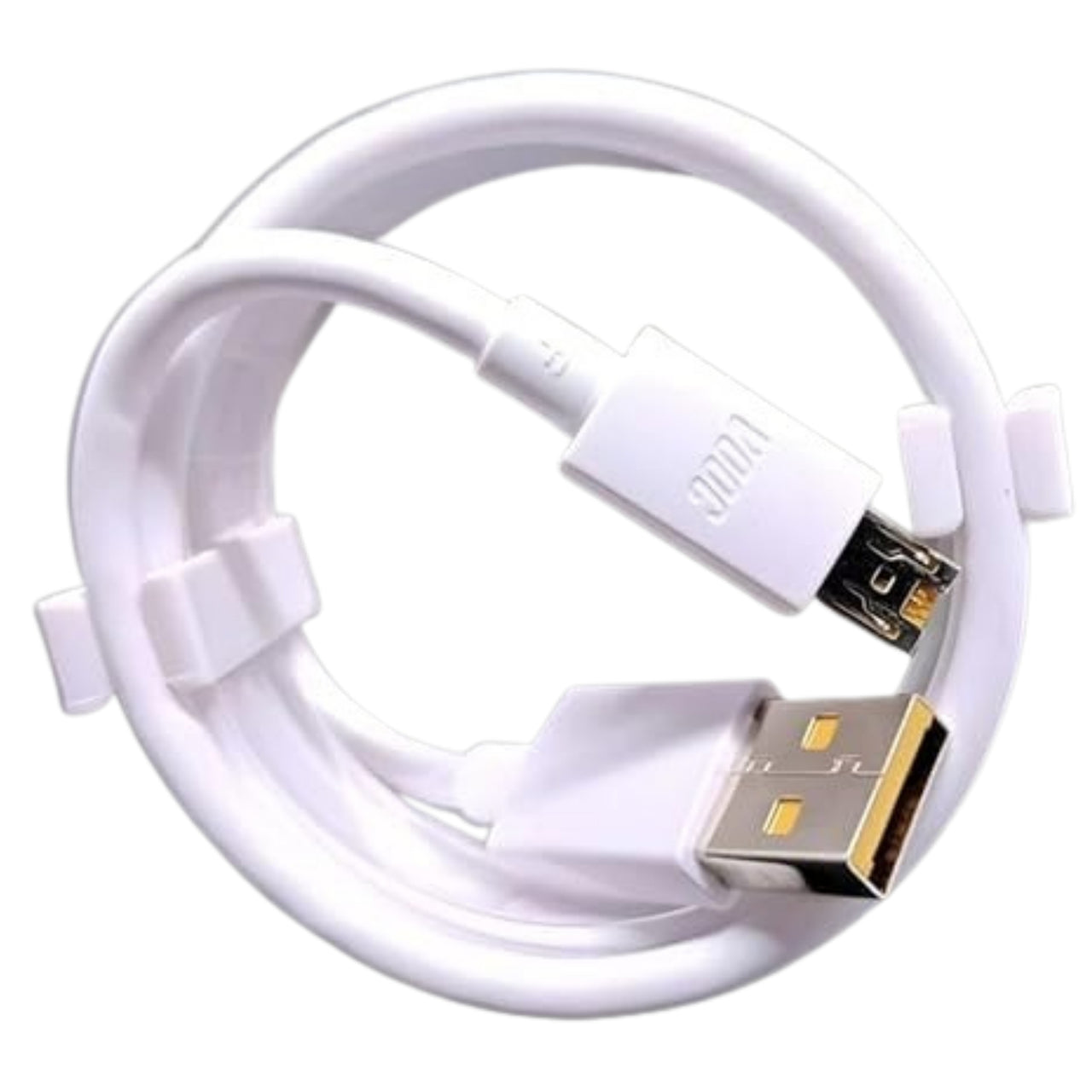 White USB cable with connectors on a white background