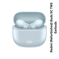 White wireless earbuds in a charging case on a white background with text indicating brand and model.
