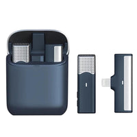 Set of electronic devices including a blue case, a small rectangular device with a mesh design, and a USB-like cable on a white background.