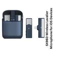 SX960 Wireless Lavalier Microphone for iOS Devices with packaging on a white background