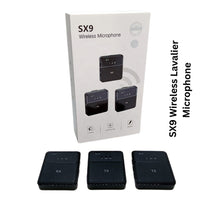 SX9 wireless microphone set with packaging on a white background