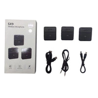 SX9 wireless microphone set with packaging on a white background