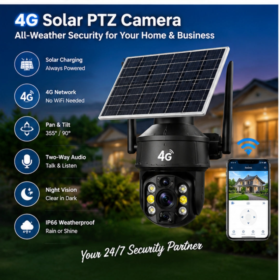 SolarGuard 3K PTZ Security Camera – Wireless WiFi Outdoor CCTV Camera with AI Human Detection, Auto Tracking, Color Night Vision & Solar Panel | OGDEAL