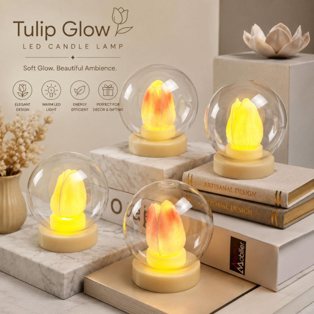 Tulip Glow LED Candle Lamp – Decorative Flower Light for Home, Bedroom & Festive Decoration