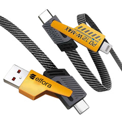 4-in-1 Braided Fast Charging Cable 65W | Quad Multiport 1.5m Rugged Cable | Type-C to Lightning & Type-C to USB-A | Compatible with iPhone, iPad, MacBook, Android & Tablets