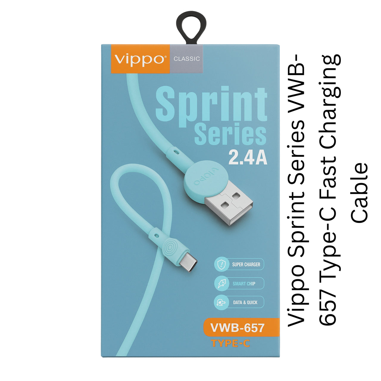 Vippo Sprint Series VWB-657 Type-C Fast Charging Cable | 2.4A Quick Charge | Durable & Tangle-Free Design