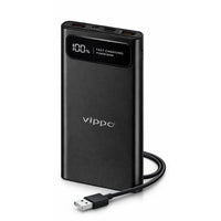 Black Vippo power bank with digital display on a white background