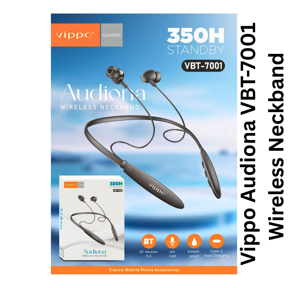 Vippo Audiona VBT-7001 Wireless Neckband | Bluetooth 5.3 | 350H Standby | Magnetic Fit | OGdeal