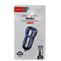 Vippo car charger packaging with blue charger on a white background