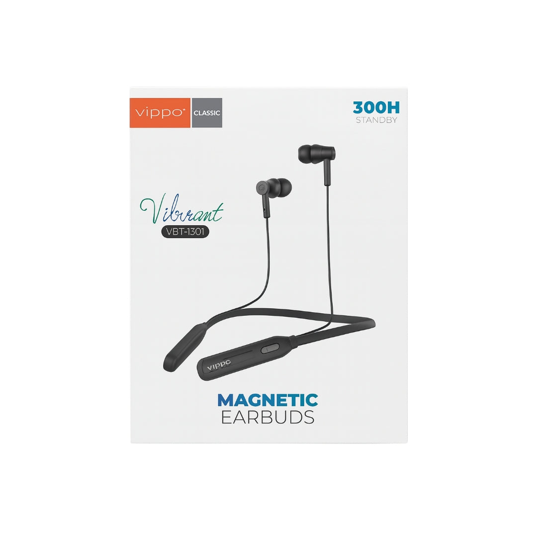 Vippo Vibrant VBT-1301 Wireless Neckband | 300H Standby | Magnetic Earbuds | Effortless Clear Sound