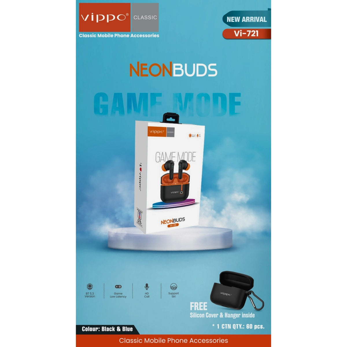 Voppo NeonBuds Game Mode packaging on a blue background