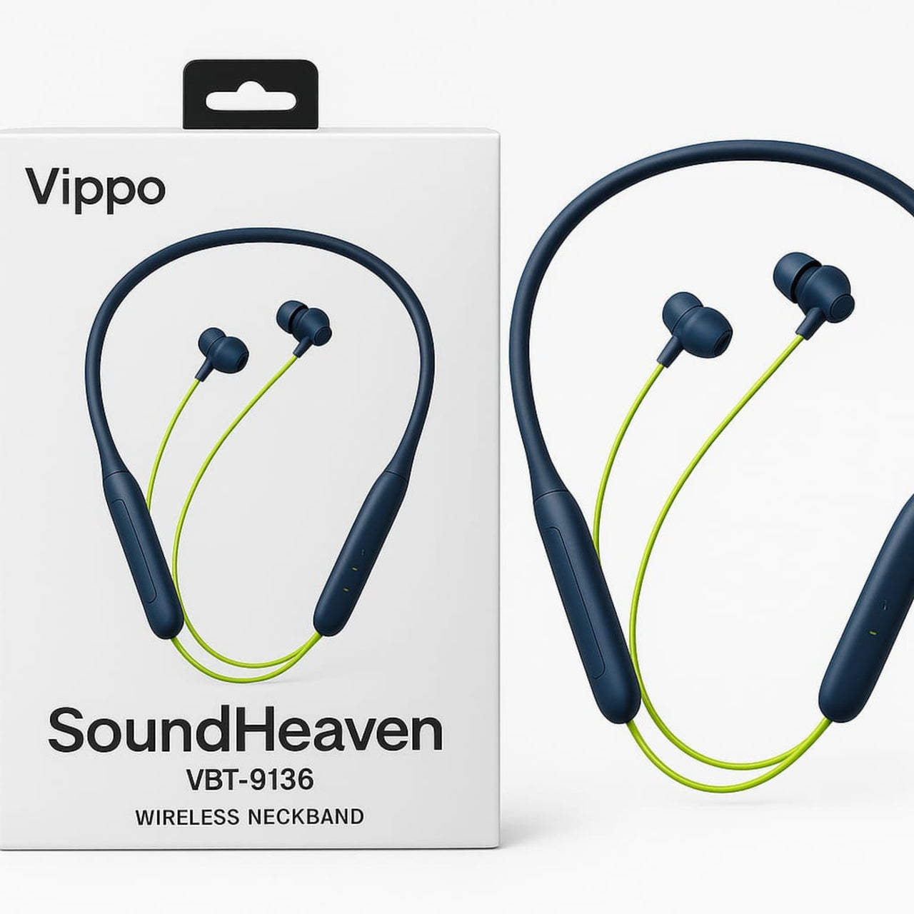 Vippo SoundHeaven VBT-9136 Wireless Neckband | 150H Standby | Magnetic On/Off | Deep Bass Sound | Type-C Fast Charging