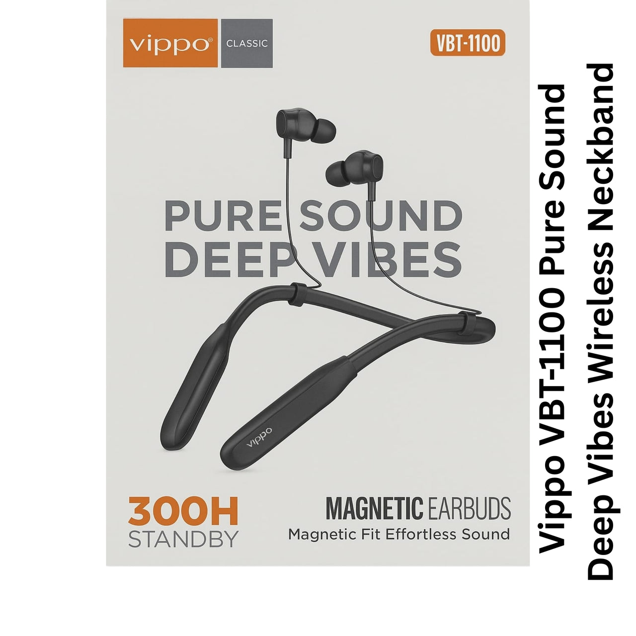 Vippo VBT-1100 Pure Sound Deep Vibes Wireless Neckband | 300H Standby | Magnetic Earbuds | Type-C Fast Charging | Lightweight & Sweatproof