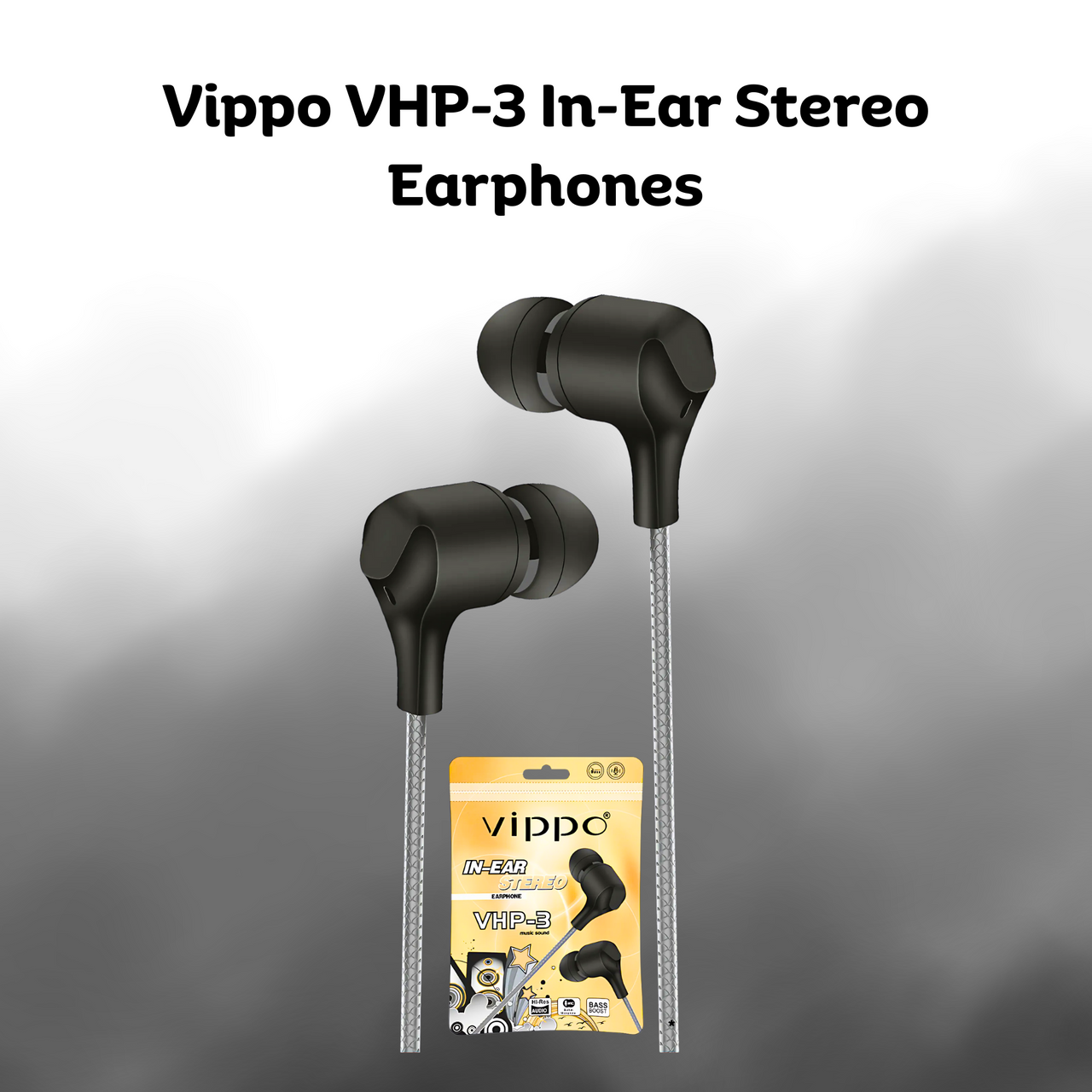Vippo VHP-3 In-Ear Stereo Earphones with packaging on a gray background