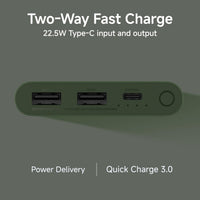 Two-way fast charge device with USB ports on a gray background
