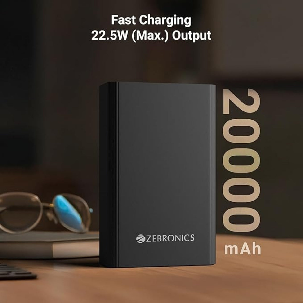 ZEBRONICS EnergiTank 20MR1 20000mAh Power Bank | 22.5W Super Fast Charging | PD 3.0 (PPS) | Dual Type-C & USB-A | Metal Body