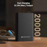 ZEBRONICS EnergiTank 20MR1 20000mAh Power Bank | 22.5W Super Fast Charging | PD 3.0 (PPS) | Dual Type-C & USB-A | Metal Body