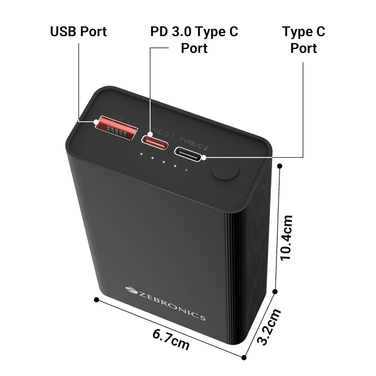 ZEBRONICS EnergiTank 20MR1 20000mAh Power Bank | 22.5W Super Fast Charging | PD 3.0 (PPS) | Dual Type-C & USB-A | Metal Body