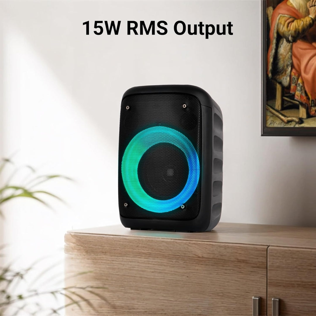 Zebronics Zeb-Buddy 100 Portable Bluetooth Speaker | 15W RMS | TWS Support | Wired Mic Karaoke | RGB Lights | 5H Playback | Bluetooth v5.0