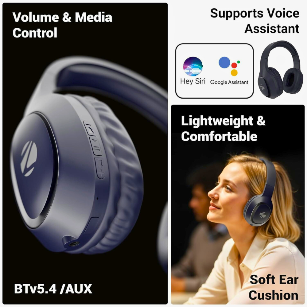 Zebronics Thunder NEO Wireless Over-Ear Headphones with 60H Backup, Gaming Mode, ENC, Dual Pairing, 3 EQ Modes & Rapid Charge
