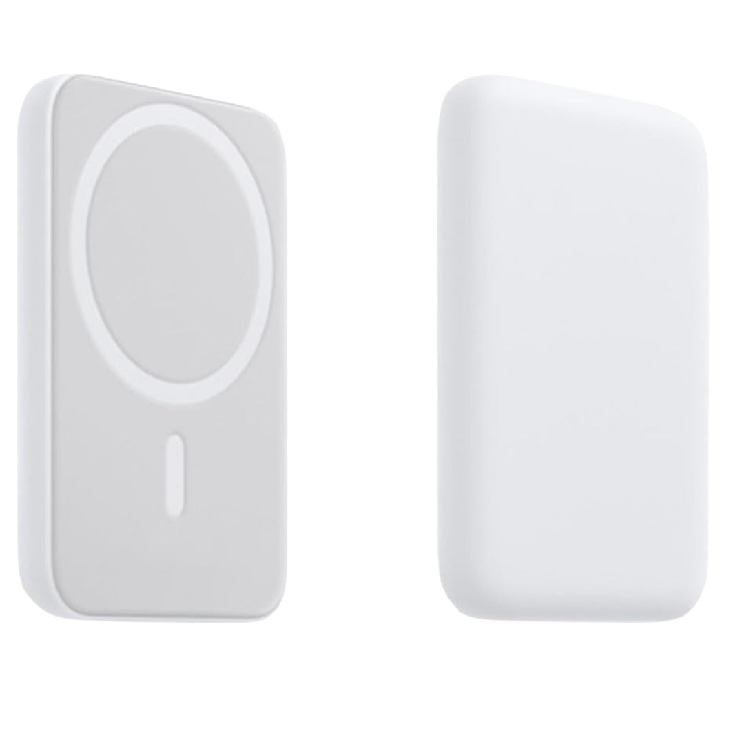 Two white electronic devices on a white background