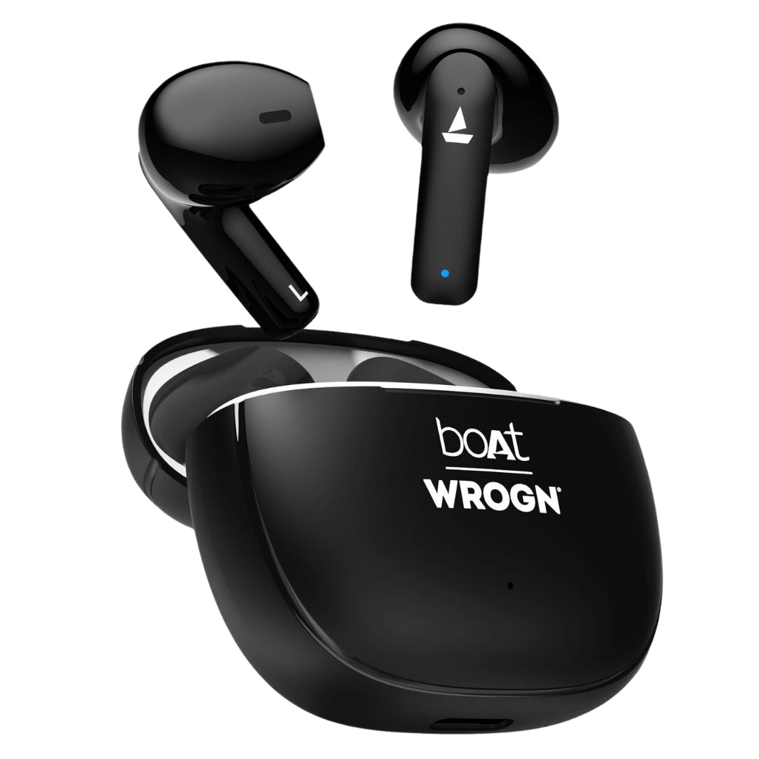 boAt Airdopes 118 TWS Earbuds – WROGN Edition | 50H Playback | Quad Mic ENx™ | Beast Mode Low Latency | Bluetooth 5.3 | In-Ear Wireless Earphones with Mic | Opal Black