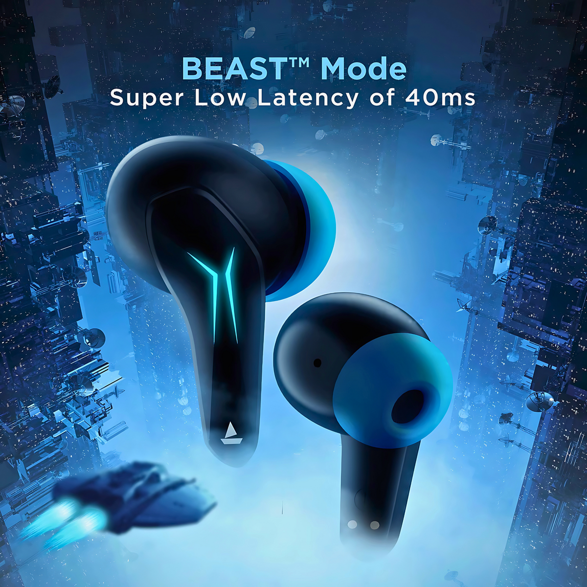 boAt Immortal 121 TWS Gaming Earbuds with Beast Mode (40ms Low Latency), 40Hrs Playtime, Blazing LEDs, Quad Mics with ENx, ASAP Charge & Signature Sound