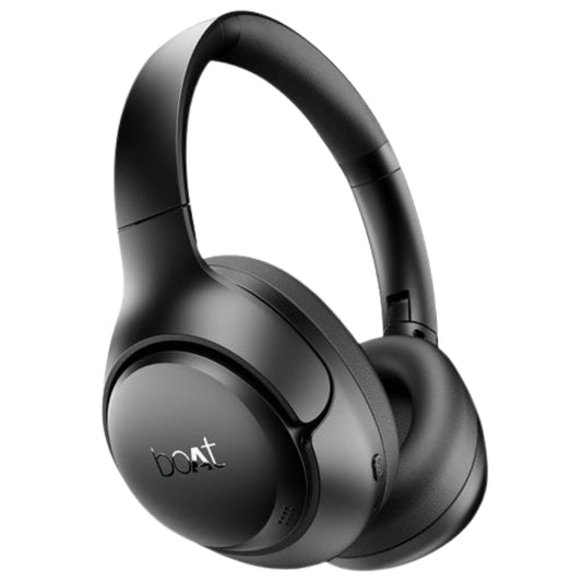 Black over-ear headphones with 'boat' branding on a white background