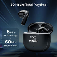 boAt Airdopes 118 TWS Earbuds – WROGN Edition | 50H Playback | Quad Mic ENx™ | Beast Mode Low Latency | Bluetooth 5.3 | In-Ear Wireless Earphones with Mic | Opal Black