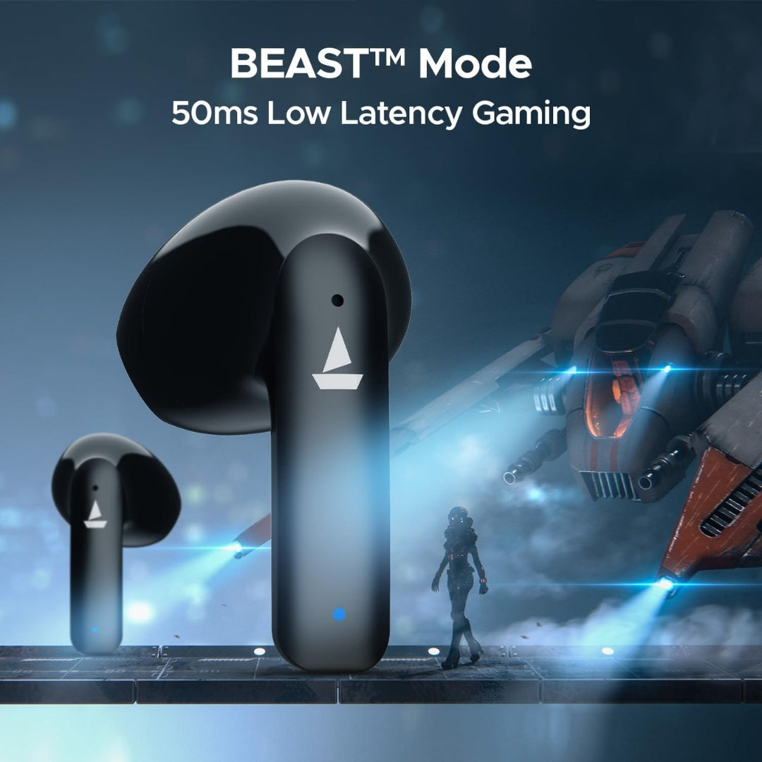 boAt Airdopes 118 TWS Earbuds – WROGN Edition | 50H Playback | Quad Mic ENx™ | Beast Mode Low Latency | Bluetooth 5.3 | In-Ear Wireless Earphones with Mic | Opal Black