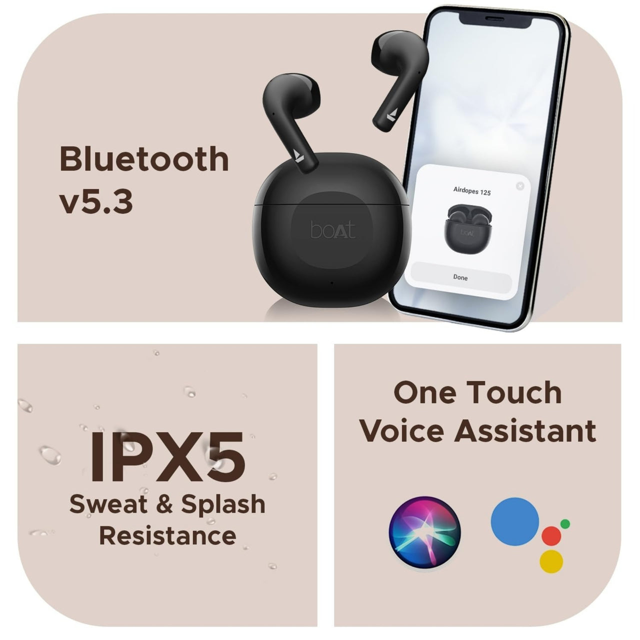 boAt Airdopes 125 Wireless Earbuds | Clear Calling with ENC, IPX5 Splash Proof, BT v5.3