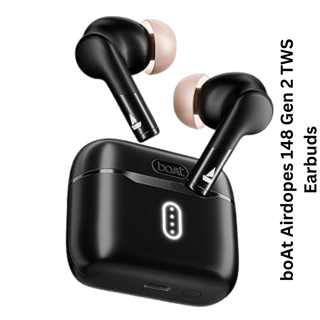 boAt Airdopes 148 Gen 2 TWS earbuds with charging case on a white background