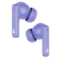 Purple wireless earbuds on a white background