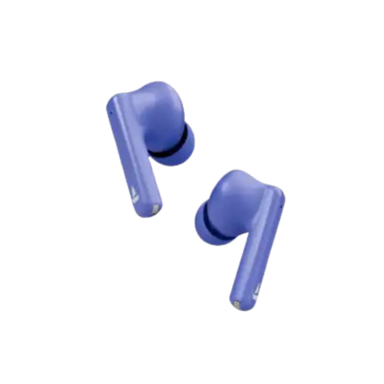 Purple wireless earbuds on a white background