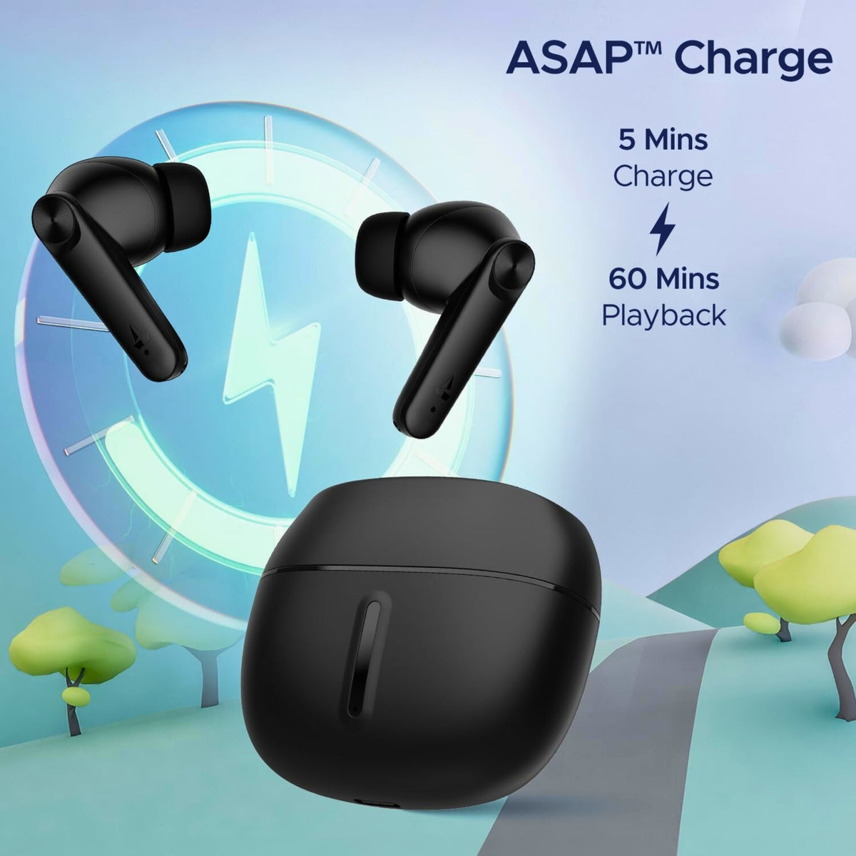 boAt Airdopes Max TWS Earbuds – 100H Playtime, Quad Mics w/ ENx, Beast Mode 50ms Low Latency, ASAP Charge, BT v5.3