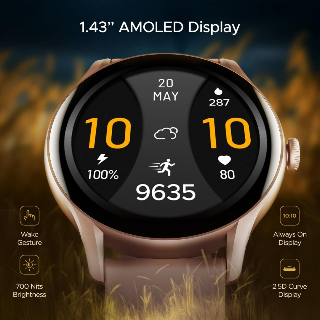 boAt Lunar Connect Ace Smartwatch | 1.43" AMOLED Display, BT Calling, 100+ Sports Modes, Heart & SpO₂ Monitor, Music & Camera Control, 7-Day Battery, IP68 Waterproof
