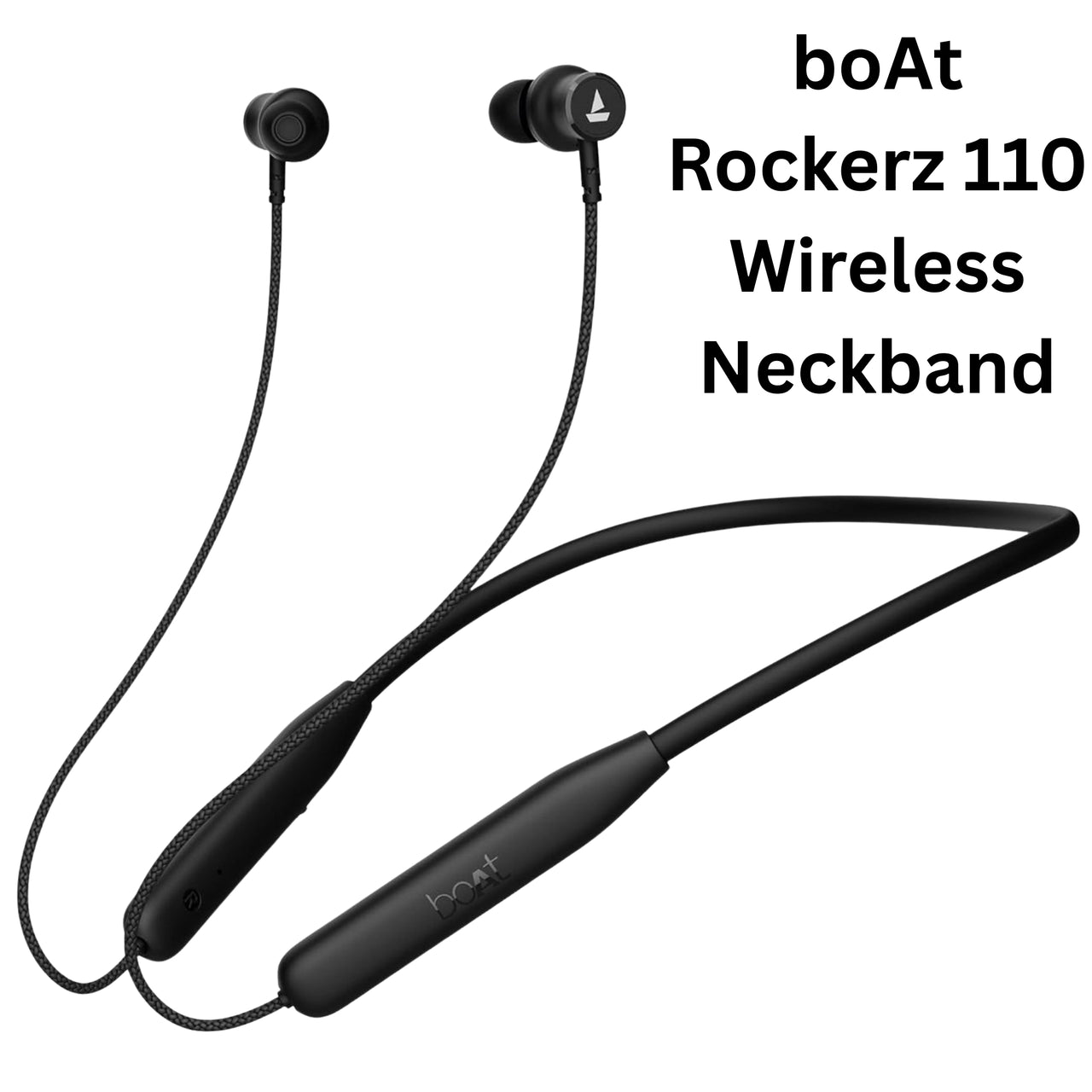 Black boAt Rockerz 110 Wireless Neckband on a white background