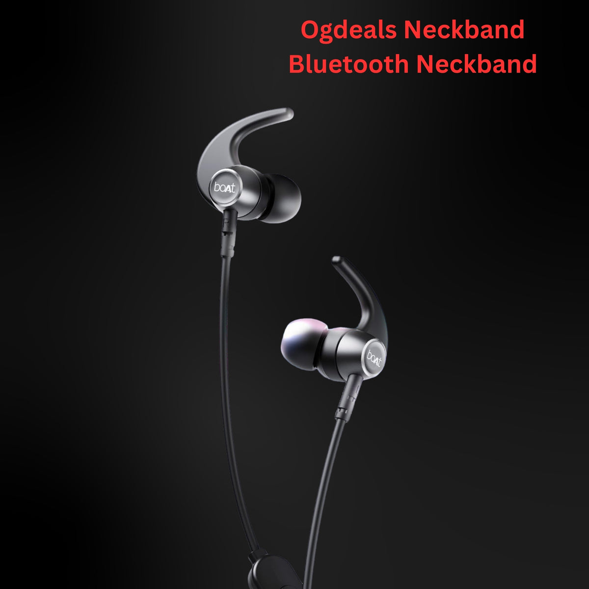 Ogdeals neckband Bluetooth earbuds on a black background