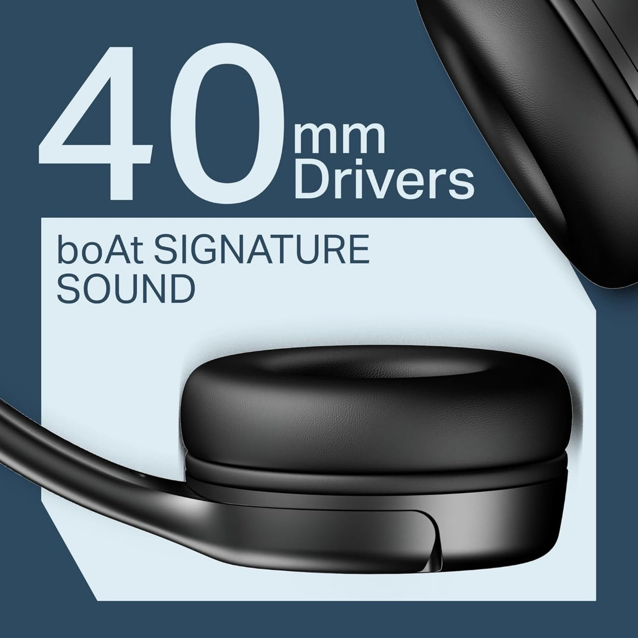 boAt Signature Sound headphones with 40mm drivers on a blue background