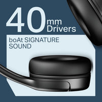 boAt Signature Sound headphones with 40mm drivers on a blue background