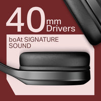 boAt Signature sound headphones with 40mm drivers on a maroon background