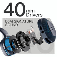 boAt speaker driver with '40 mm Drivers' and 'boAt Signature Sound' text on a white background