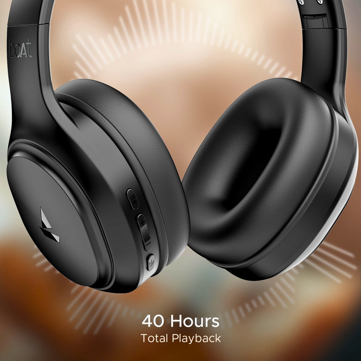 Black headphones with '40 Hours Total Playback' text on a blurred-background-ogdeal