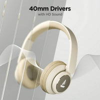 Beige headphones with '40mm Drivers with HD Sound' text on a gray background