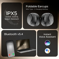 Collage of foldable earcups with features highlighted on a dark background