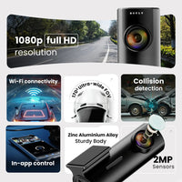 Collage of features and specifications of a security camera system on a white background.